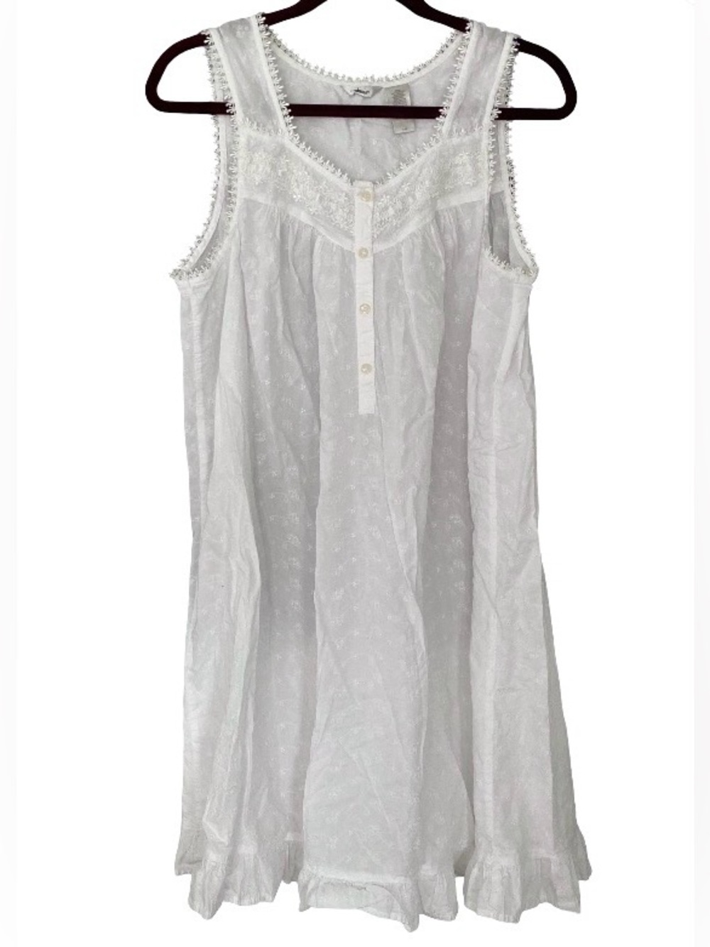Adonna vintage cotton white eyelet lace trim ruffle hem prairie nightgown large